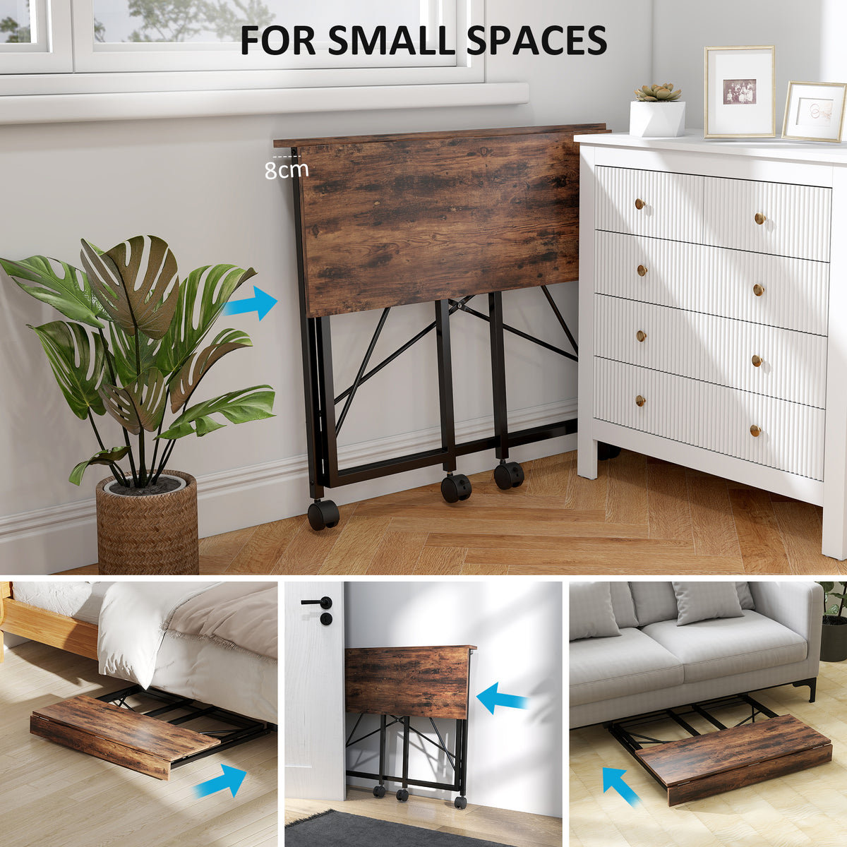 Folding desk on wheels, 80cm