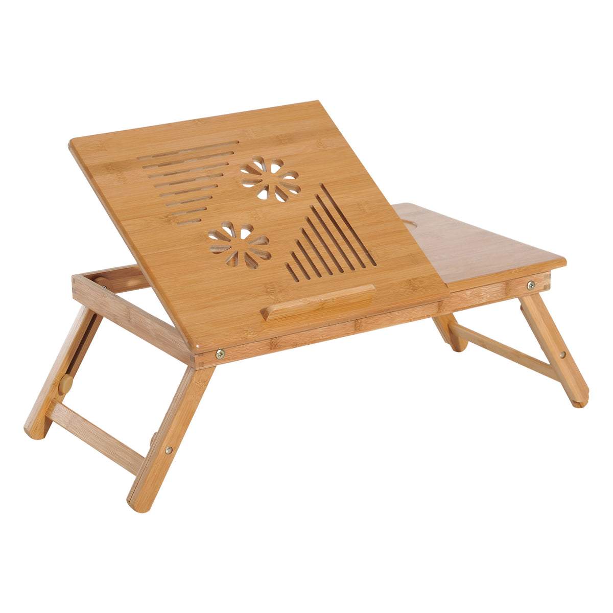 Bamboo laptop bed table with drawer, adjustable and tilting