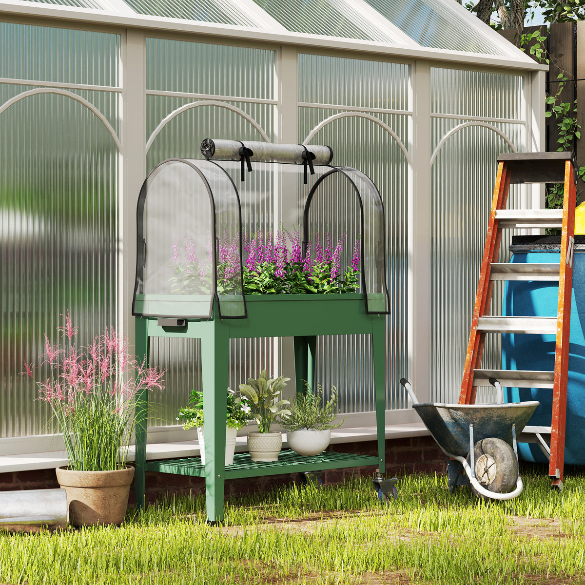 Raised Planter with Greenhouse Cover & Wheels