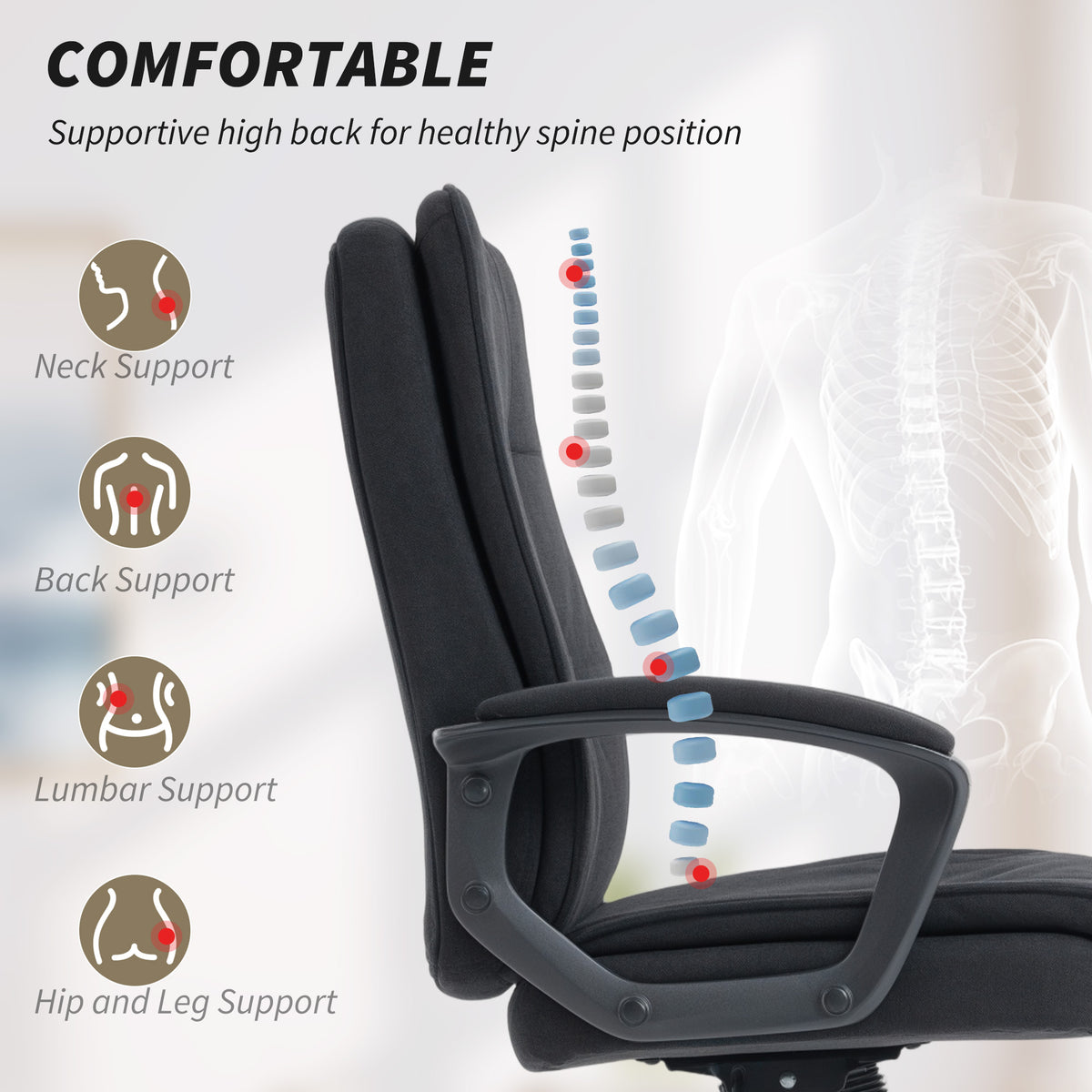 Double-Padded Linen-Look Office Chair, Black