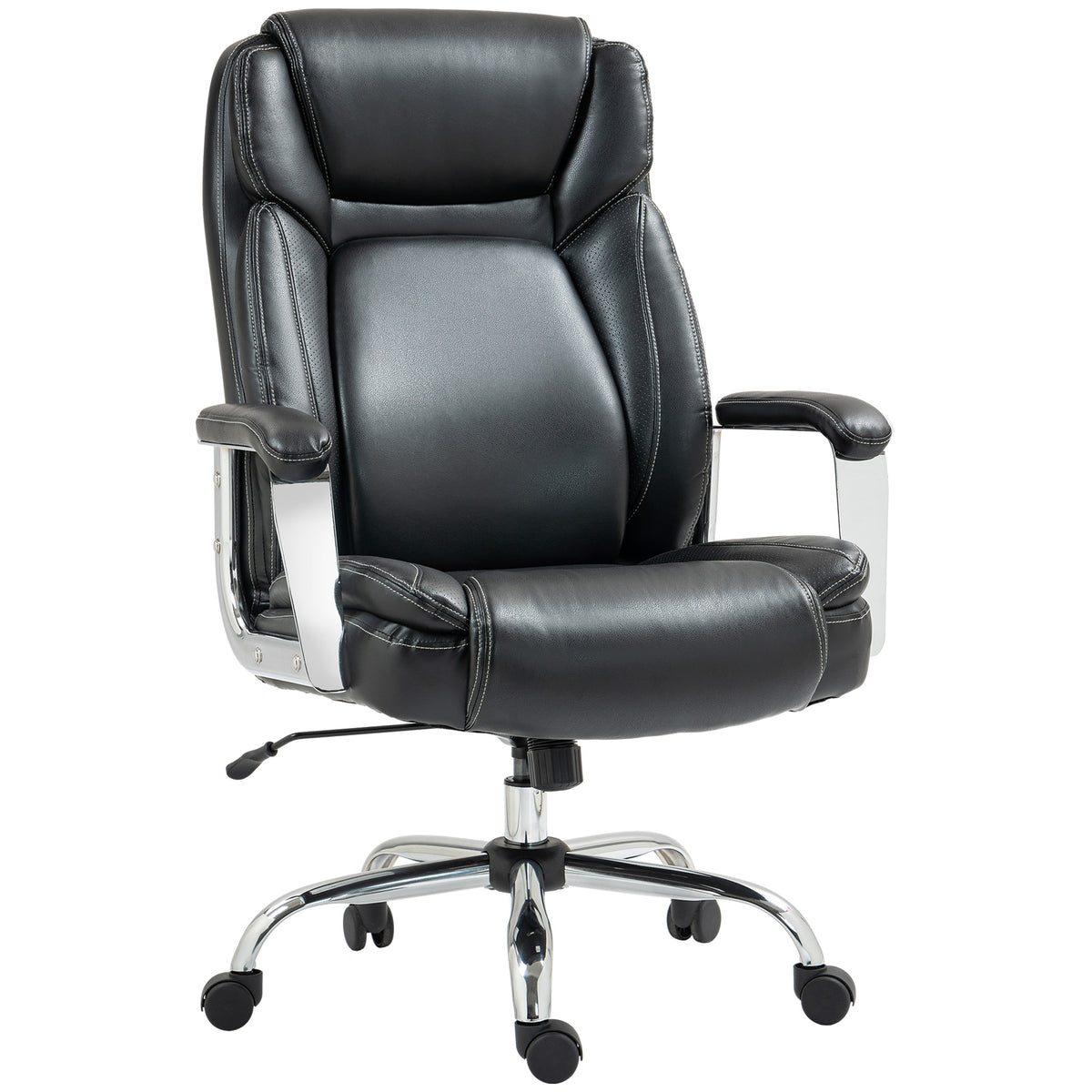 Heavy duty black faux leather office chair with headrest
