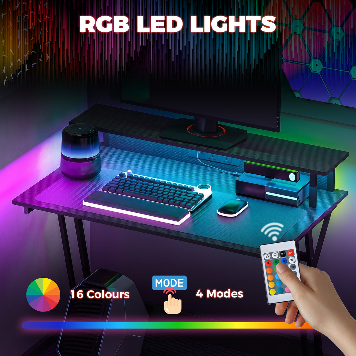 Two-Level LED Gaming Desk