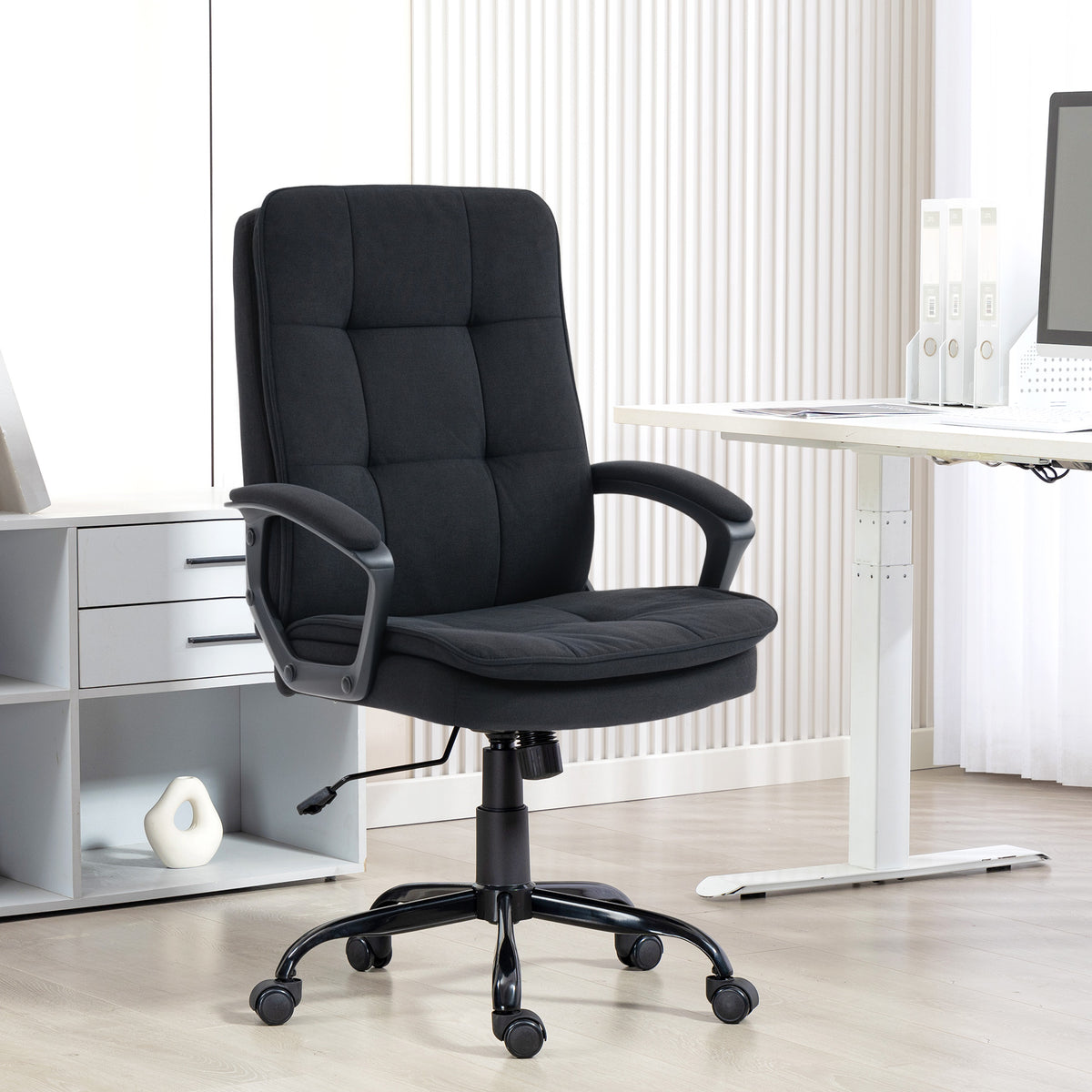 Double-Padded Linen-Look Office Chair, Black