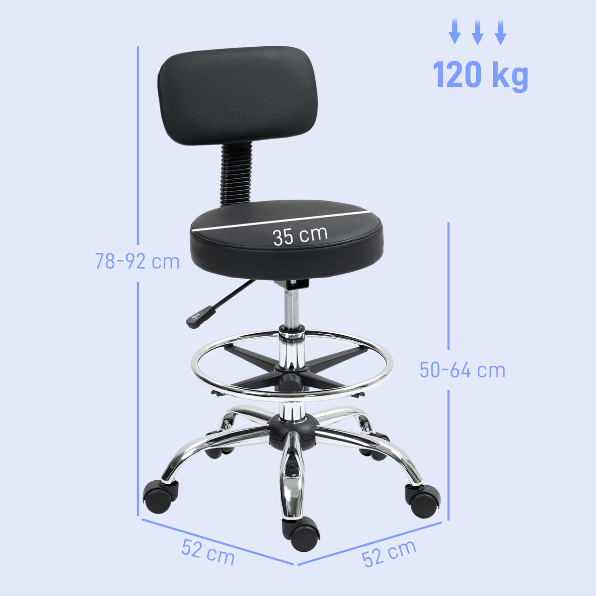 Black draughtsman stool with backrest and footrest