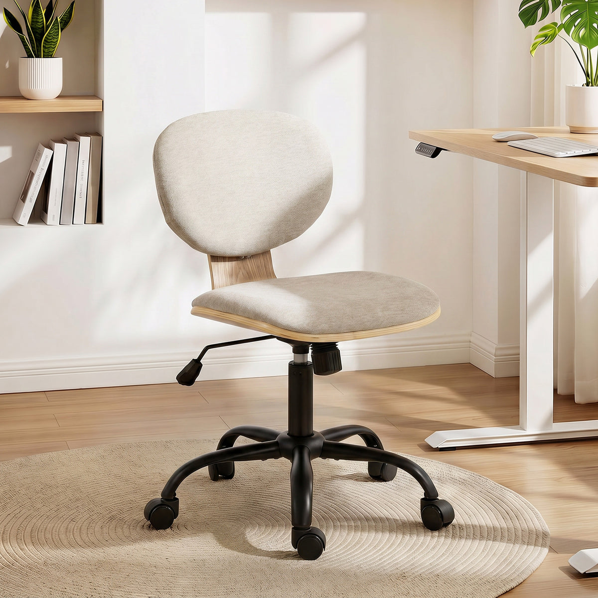 Armless Linen Desk Chair, Light Grey
