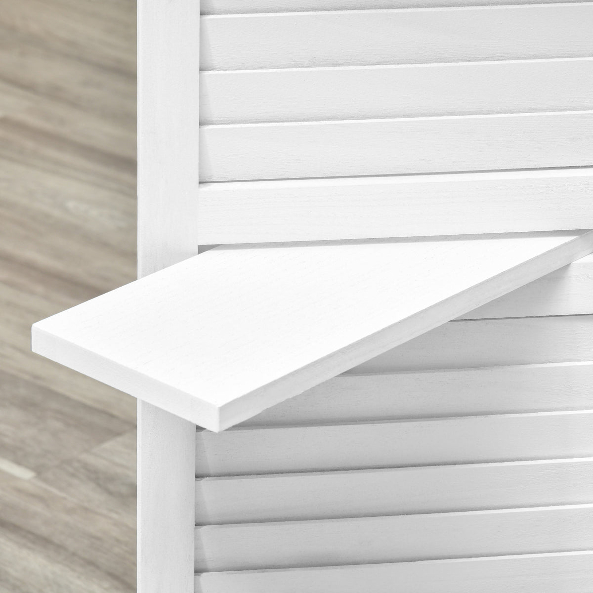 White louvred room divider with shelves - view 4