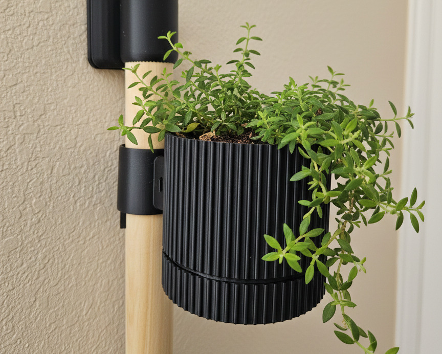 Small desk planter attached to a Linkup vertical pole organiser