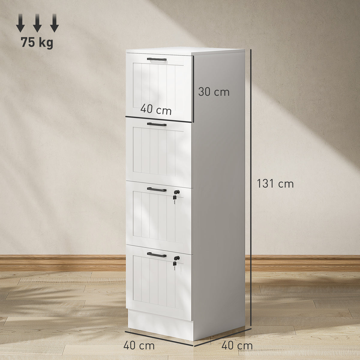 4-Drawer Wooden Filing Cabinet, White