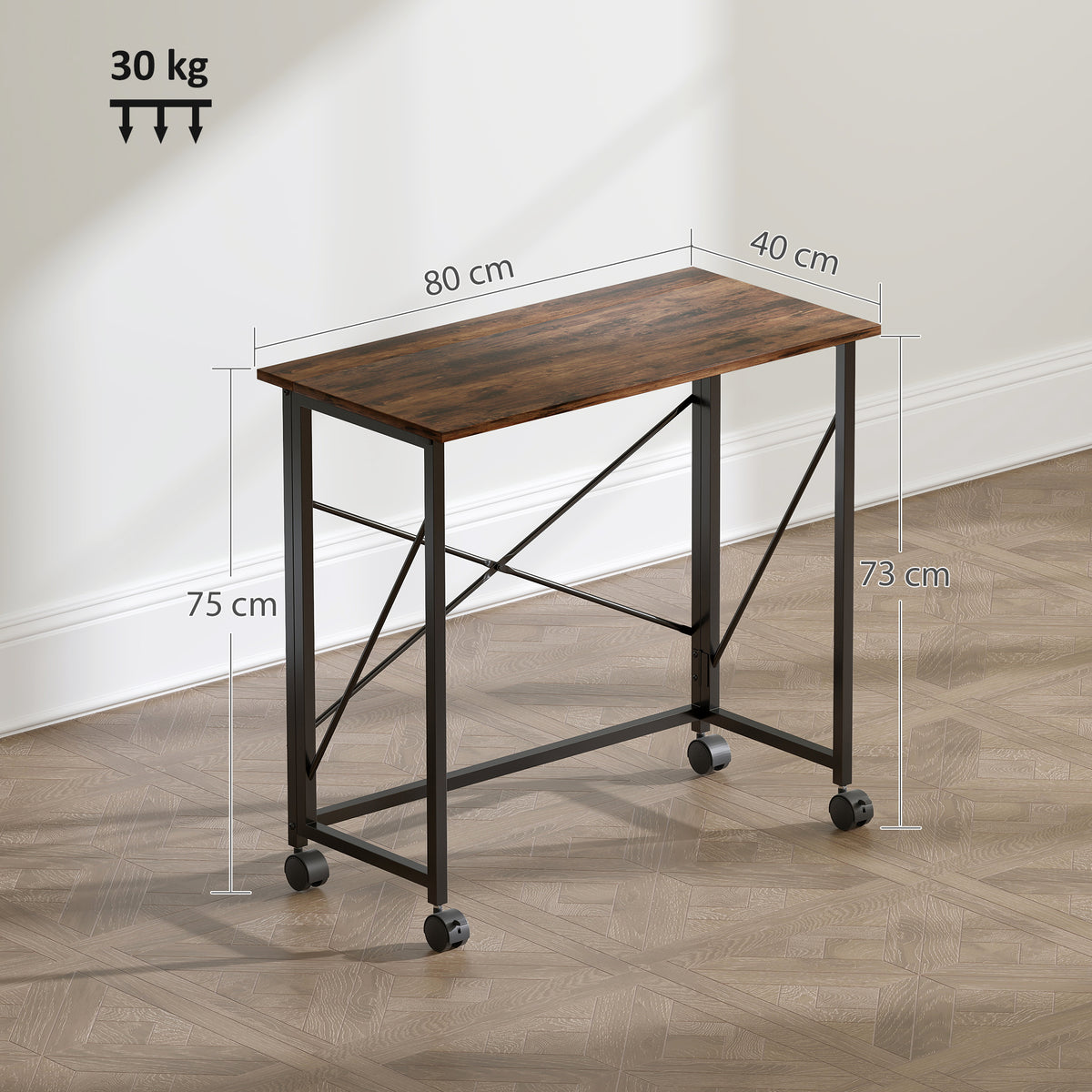 Folding desk on wheels, 80cm