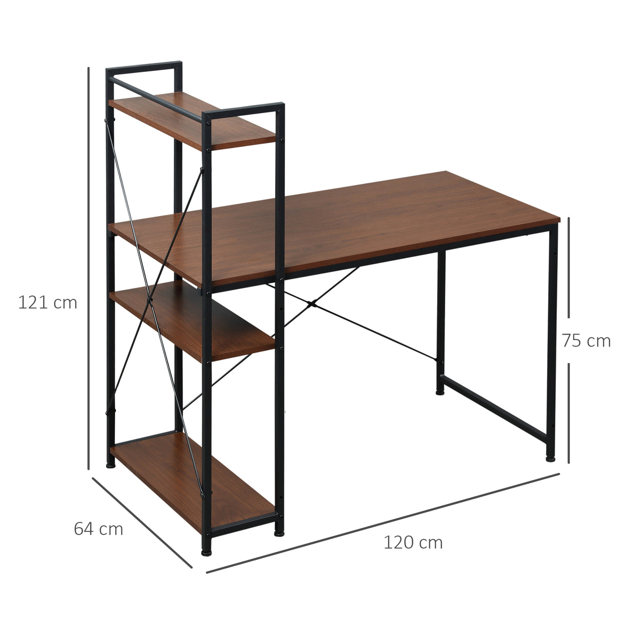 Industrial desk with 3-shelf bookcase, 120cm, walnut effect, photo 3