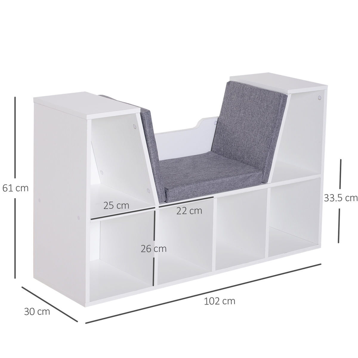 White bookcase with cushioned reading seat