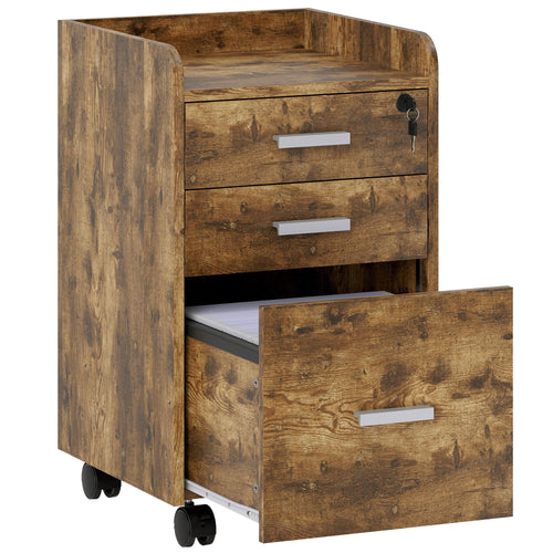 3-Drawer Wooden Filing Cabinet, Rustic Brown