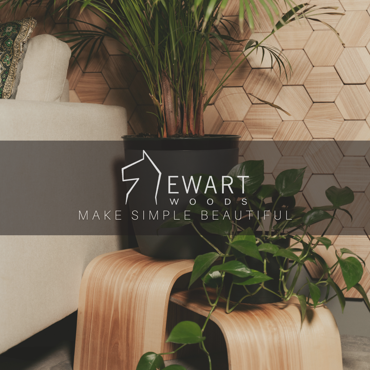 Ewart Woods nesting plant stands with a large pot and trailing pothos