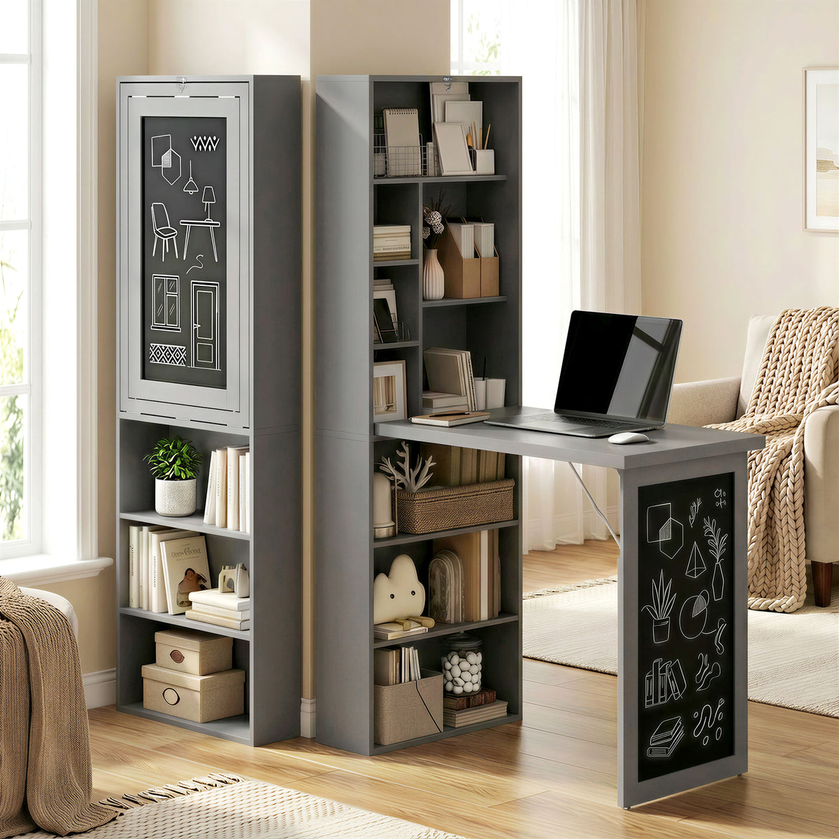 Fold-away bookcase desk, dark grey - view 6
