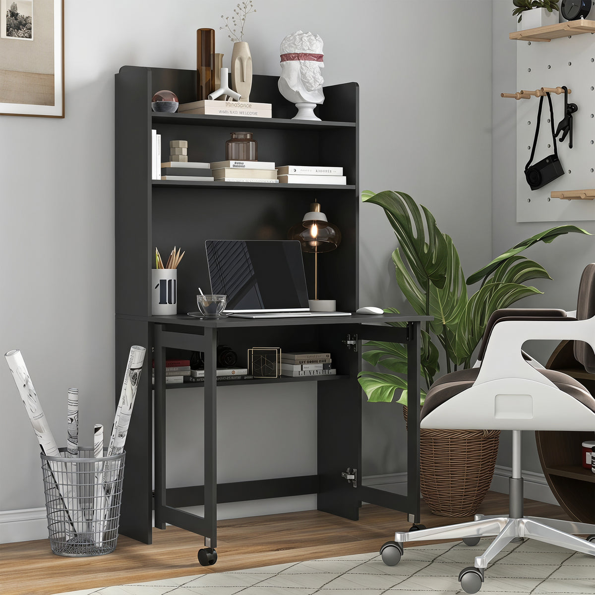 Fold-Down Desk with Storage Shelves
