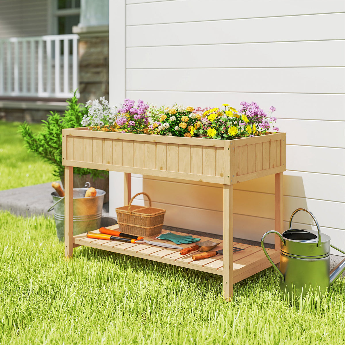 Raised Plant Stand with 8 Compartments
