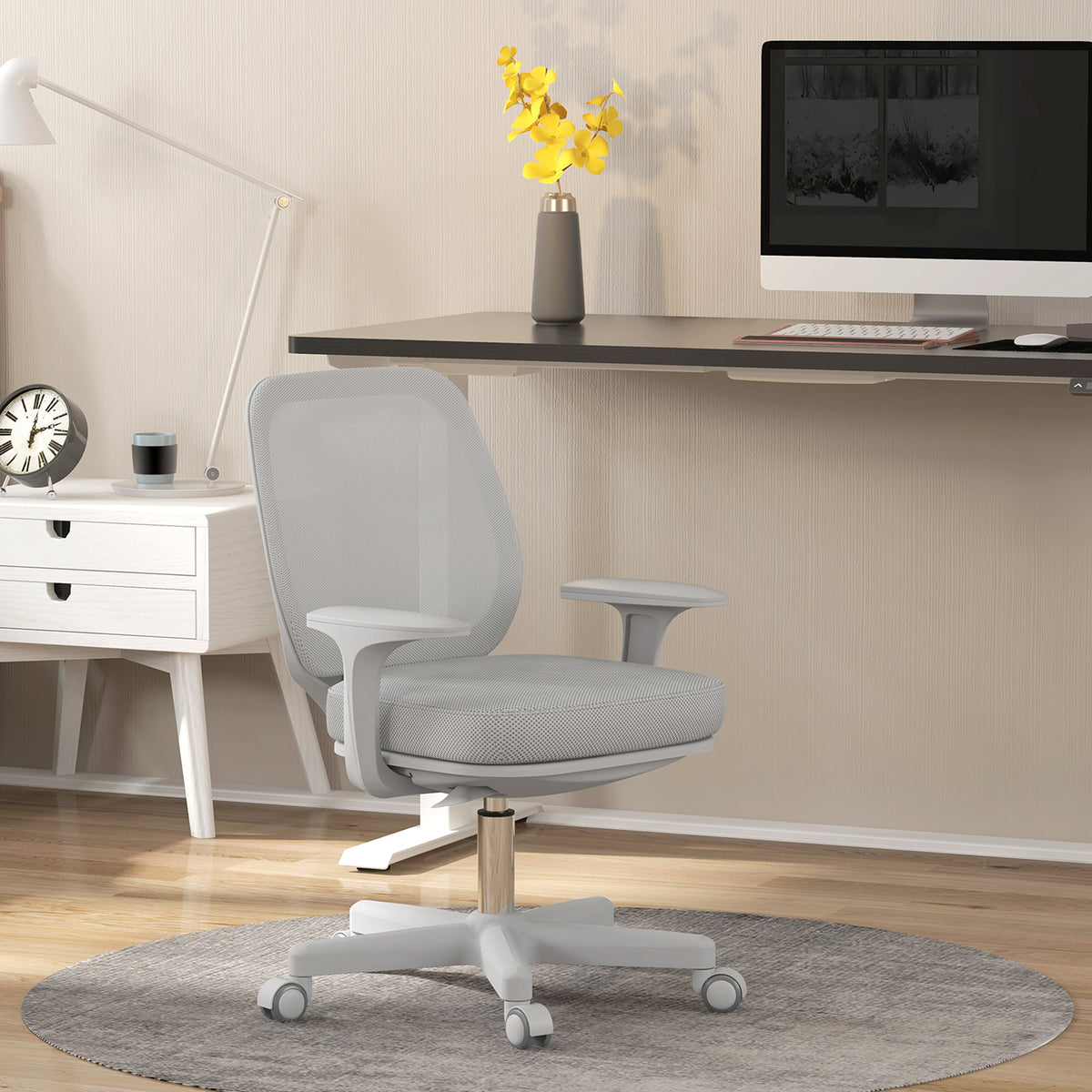 Compact Mesh Office Chair | Height-Adjustable, Swivel, Grey