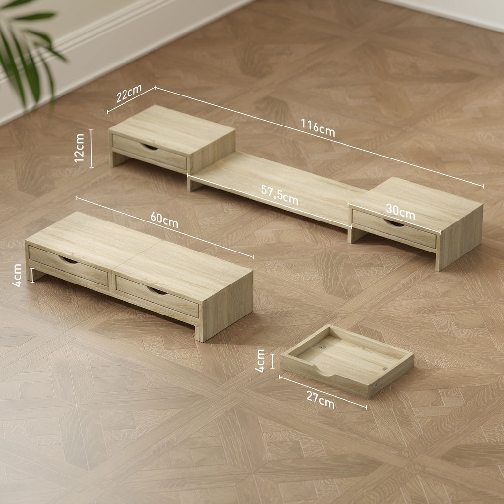Extendable monitor riser with drawers, oak effect - view 9