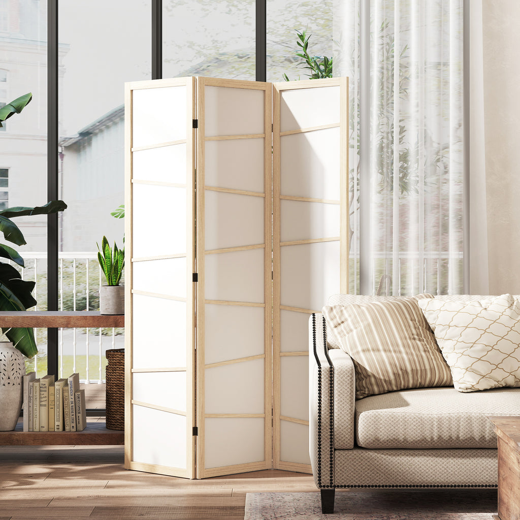 3-panel wooden room divider with rice paper panels