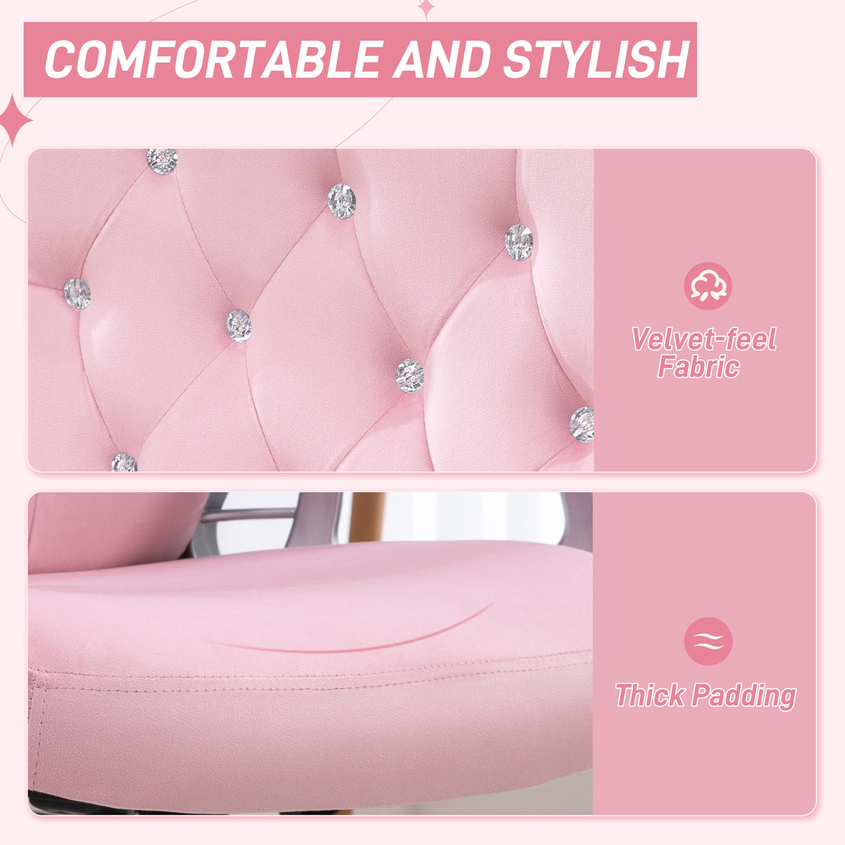 Velvet Desk Chair with Diamante Back