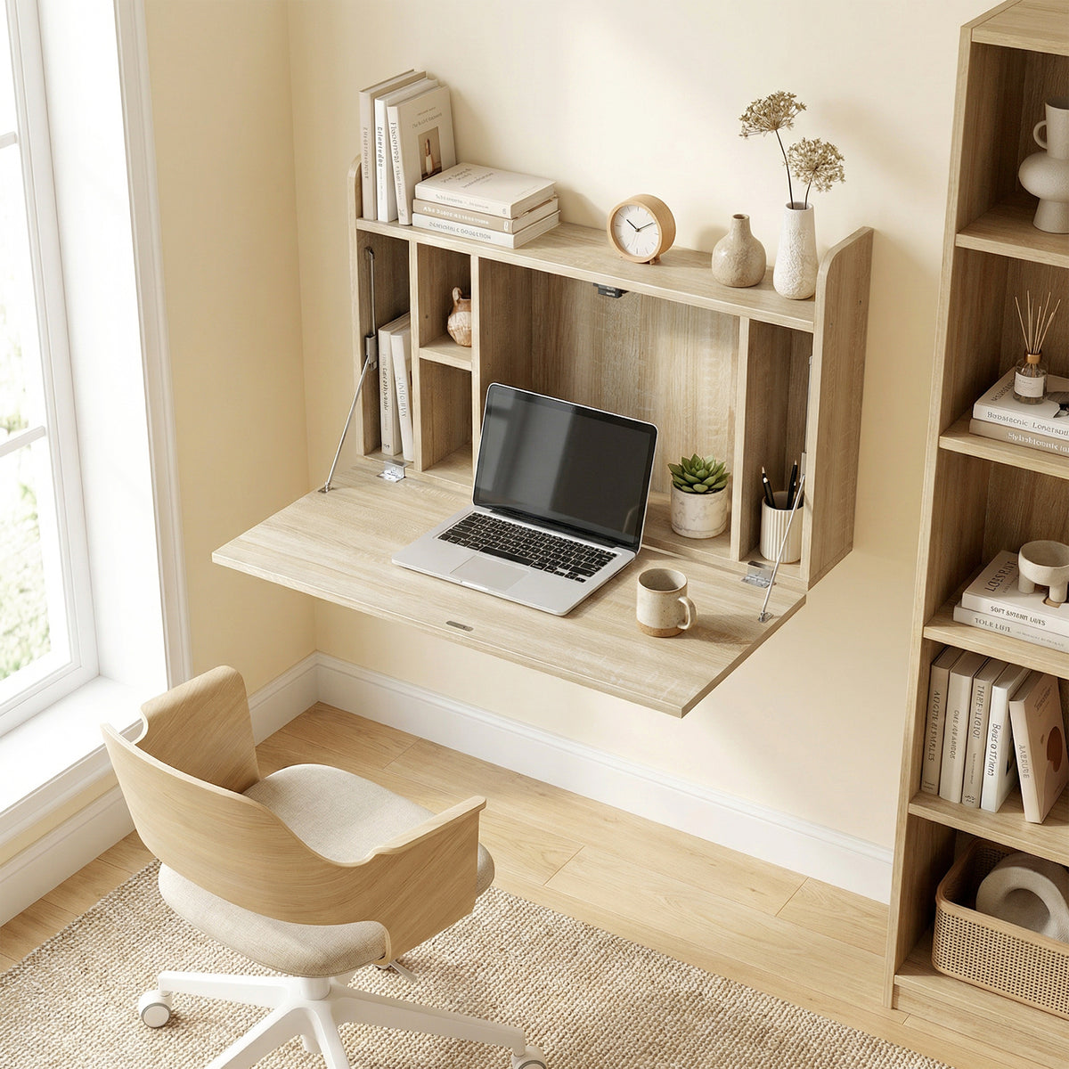 Fold-down wall desk 77cm oak - view 5