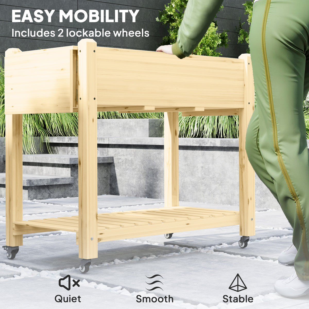 Raised Wooden Planter with Shelves