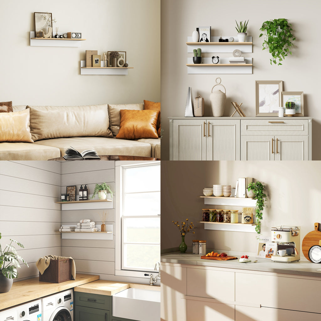 Floating wall shelves, white and wood - view 2