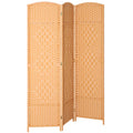 Light brown woven 3-panel room divider with arched top