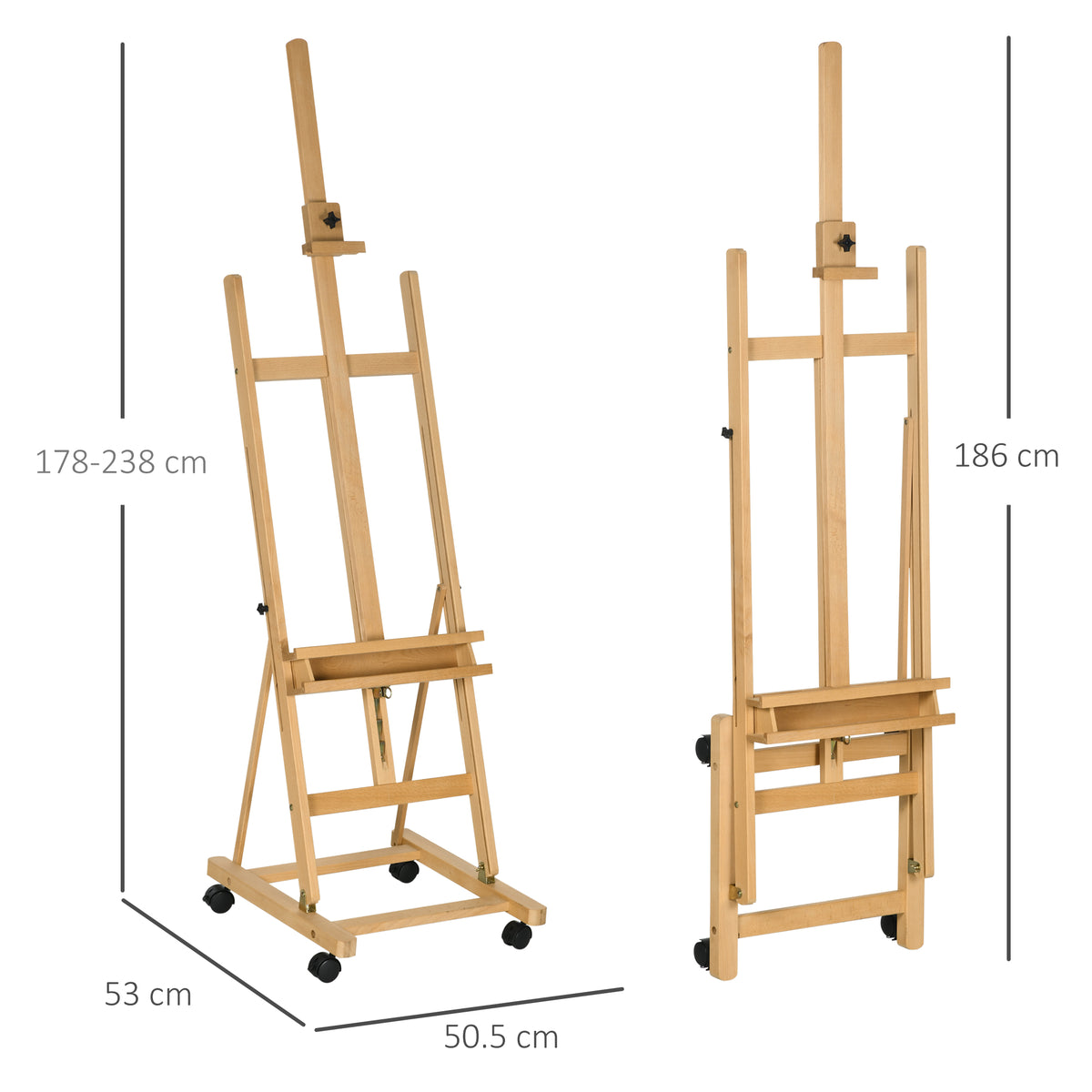 Beech wood studio easel on wheels