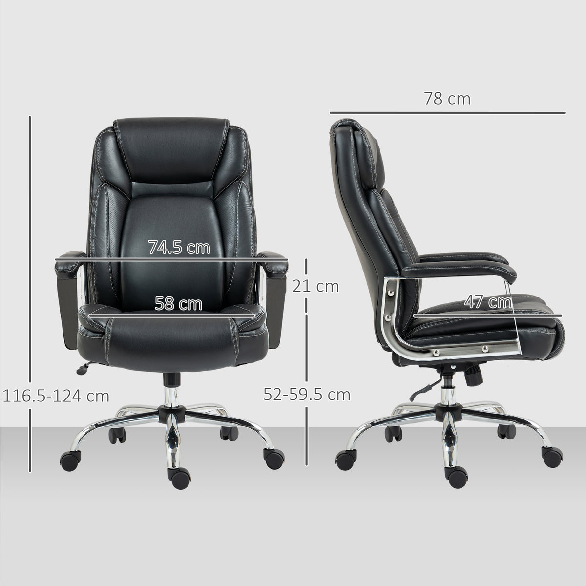 Heavy duty black faux leather office chair with headrest