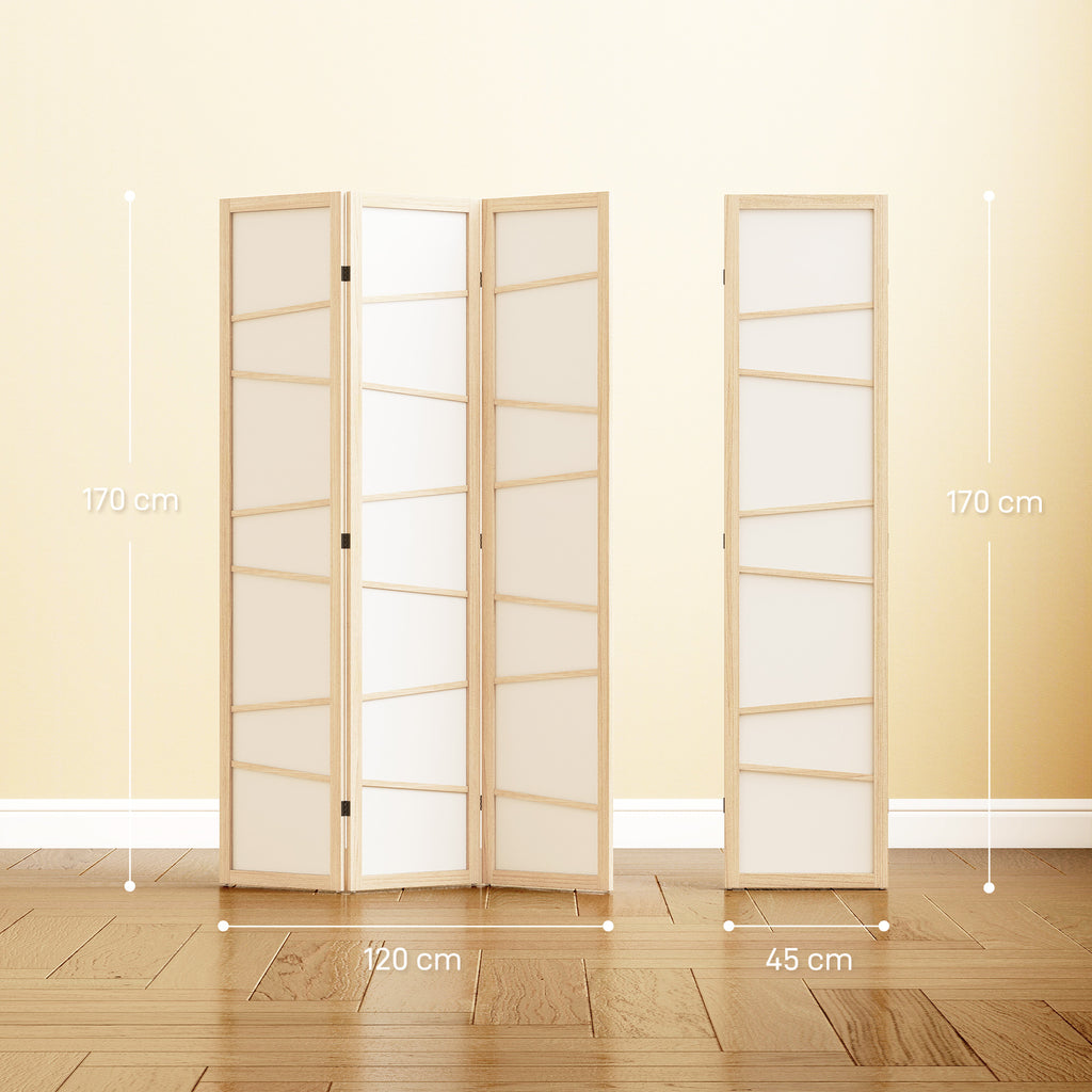 3-panel wooden room divider with rice paper panels