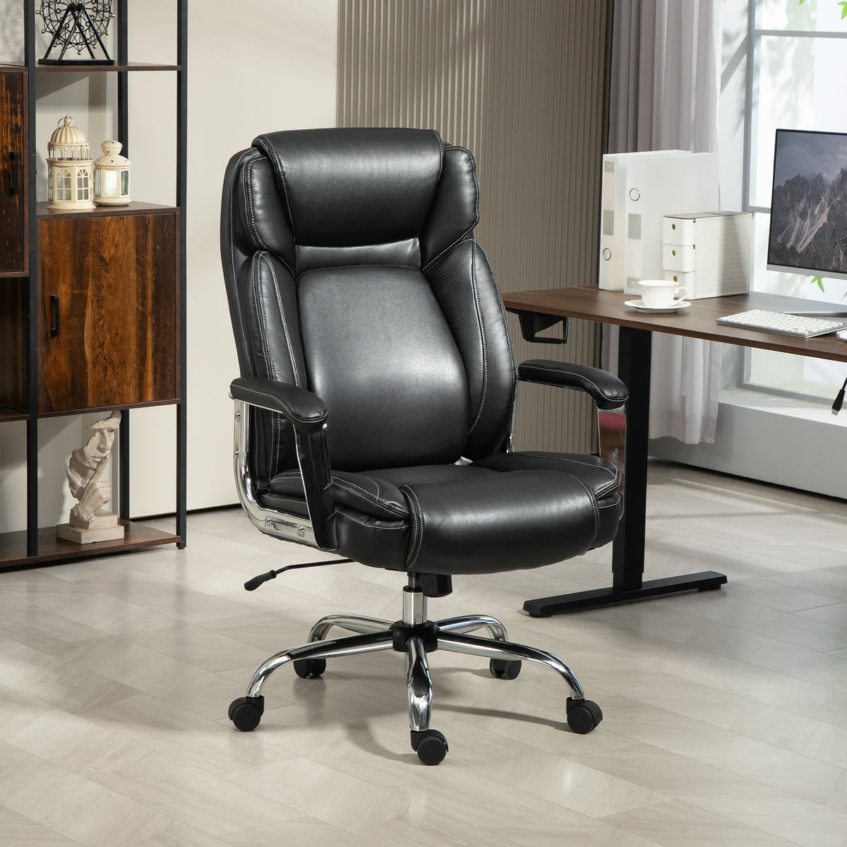 Heavy duty black faux leather office chair with headrest