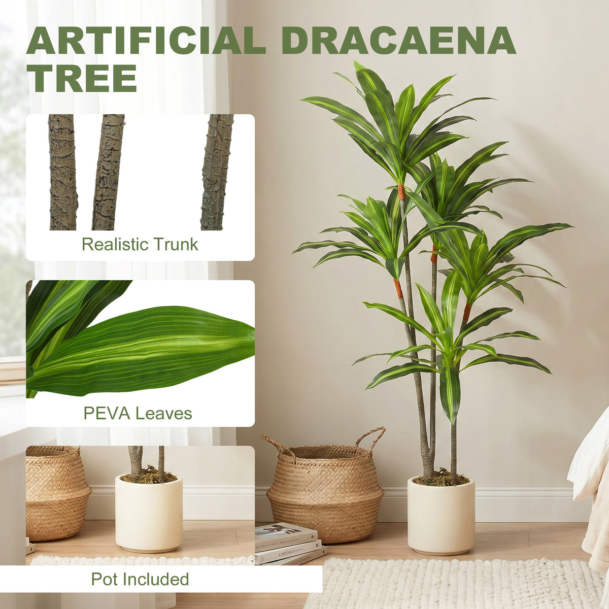 Artificial Dracaena Trees 150cm, Set of 2
