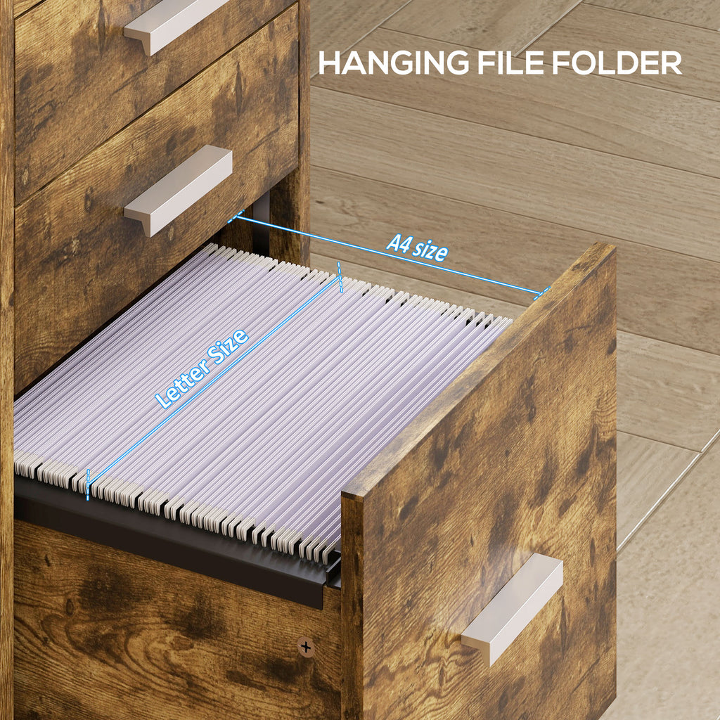 3-Drawer Wooden Filing Cabinet, Rustic Brown