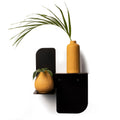 Geometric black metal floating wall shelf with plants and books