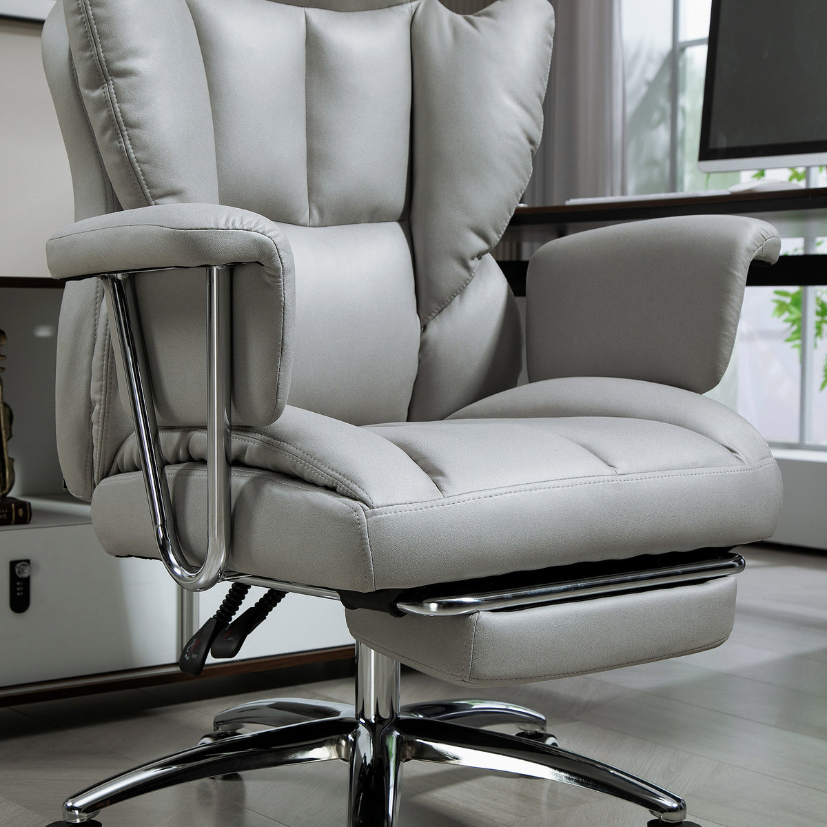 Reclining Office Chair with Footrest, Light Grey