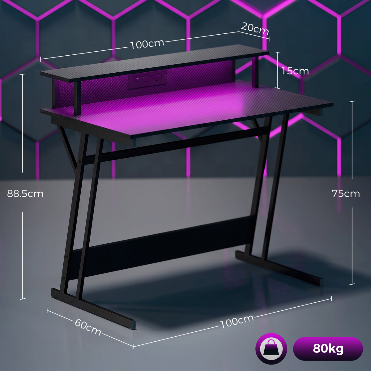 Two-Level LED Gaming Desk