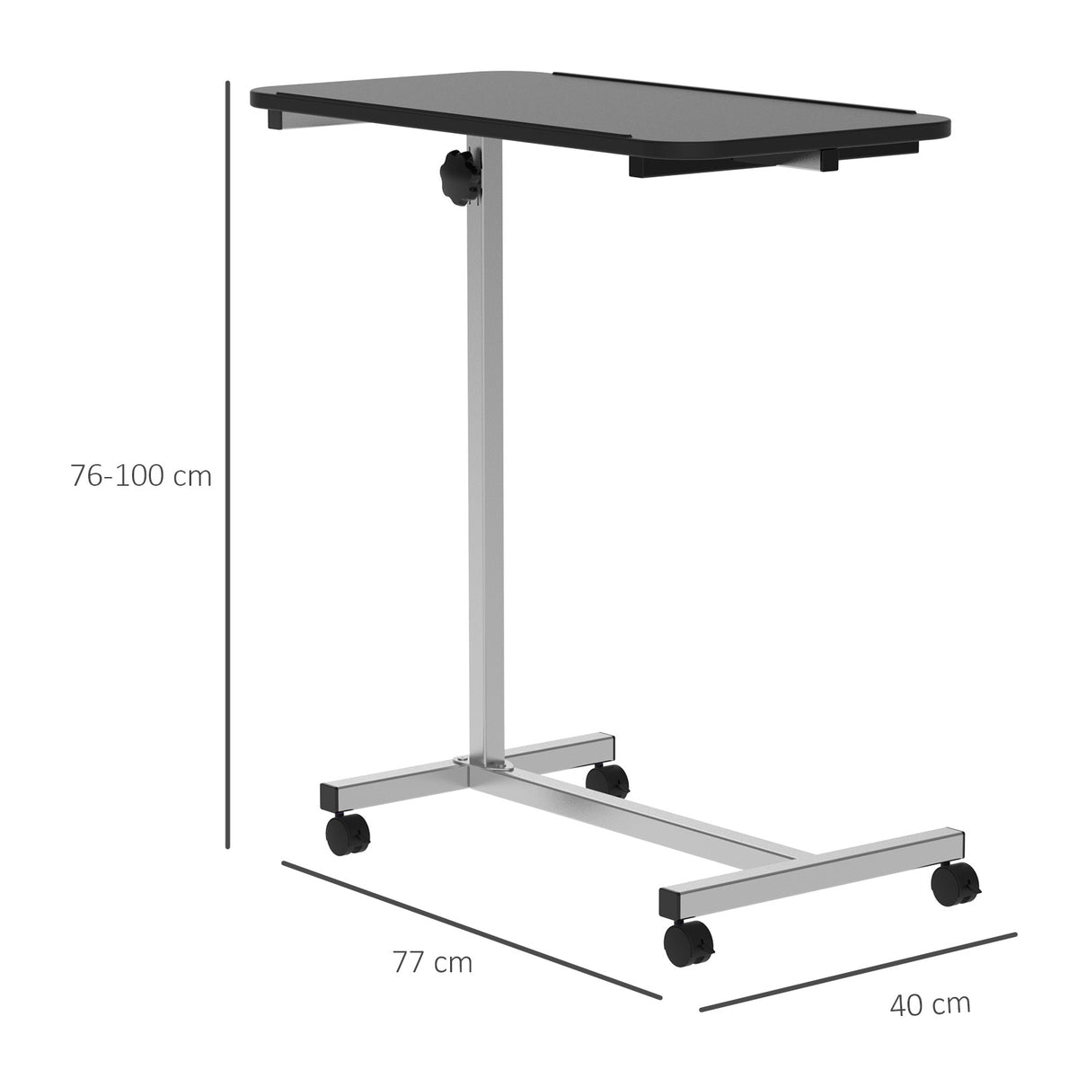 Black C-shaped laptop desk on wheels