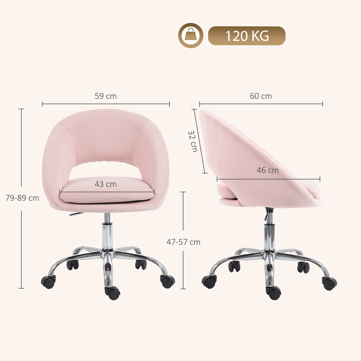 Velvet Desk Chair with Arms, Pink