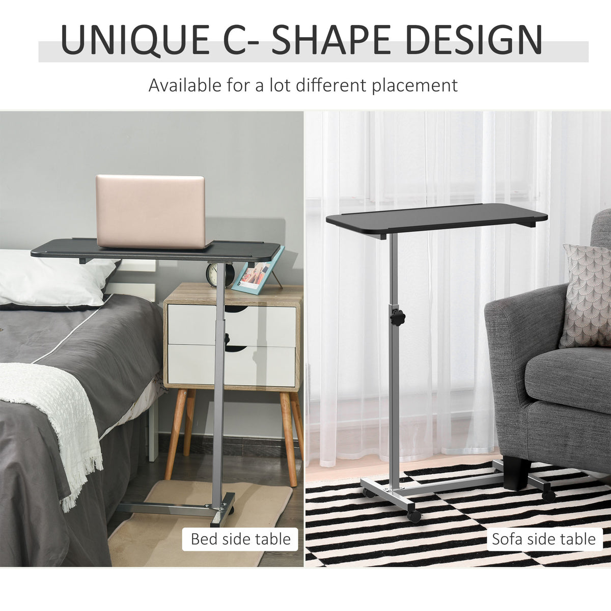 Black C-shaped laptop desk on wheels