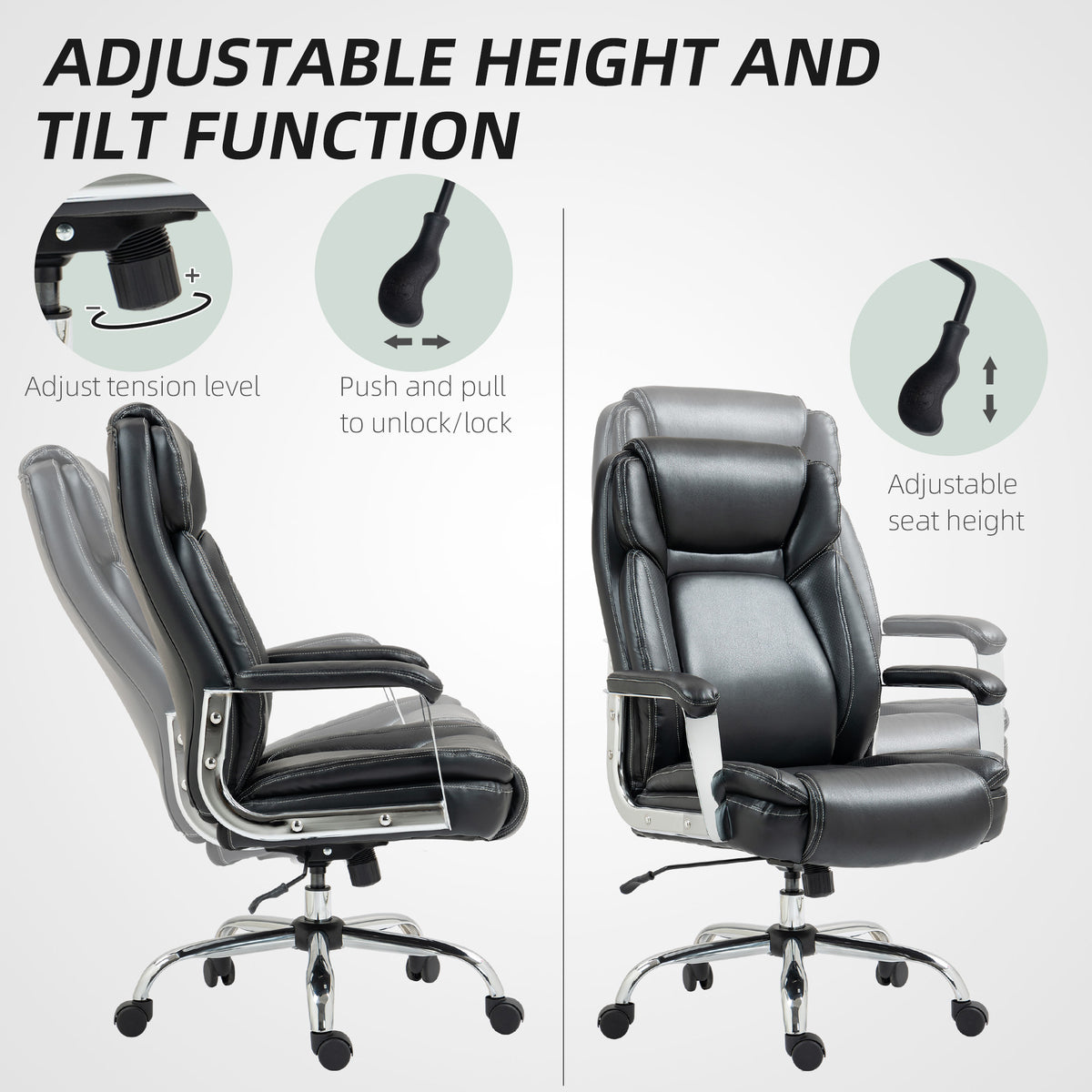 Heavy duty black faux leather office chair with headrest