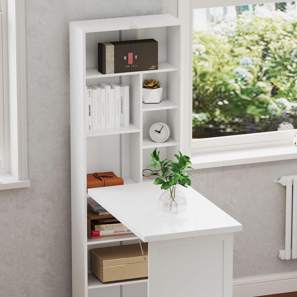 Fold-away desk with bookcase white - view 9