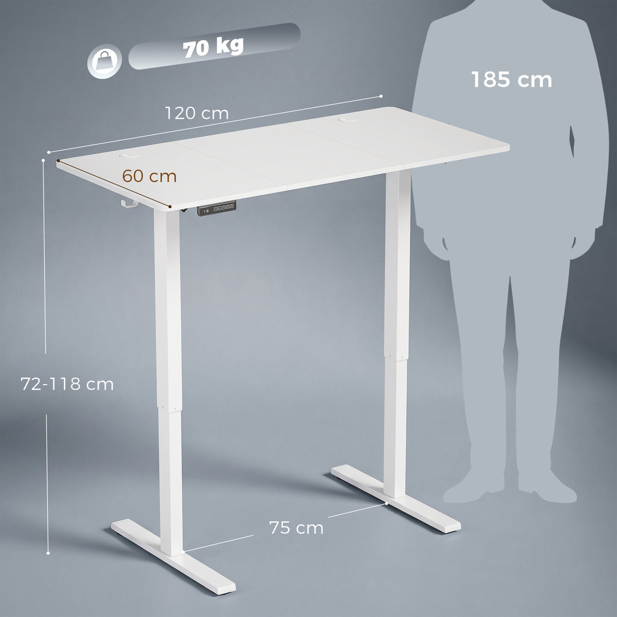 White electric standing desk with memory control