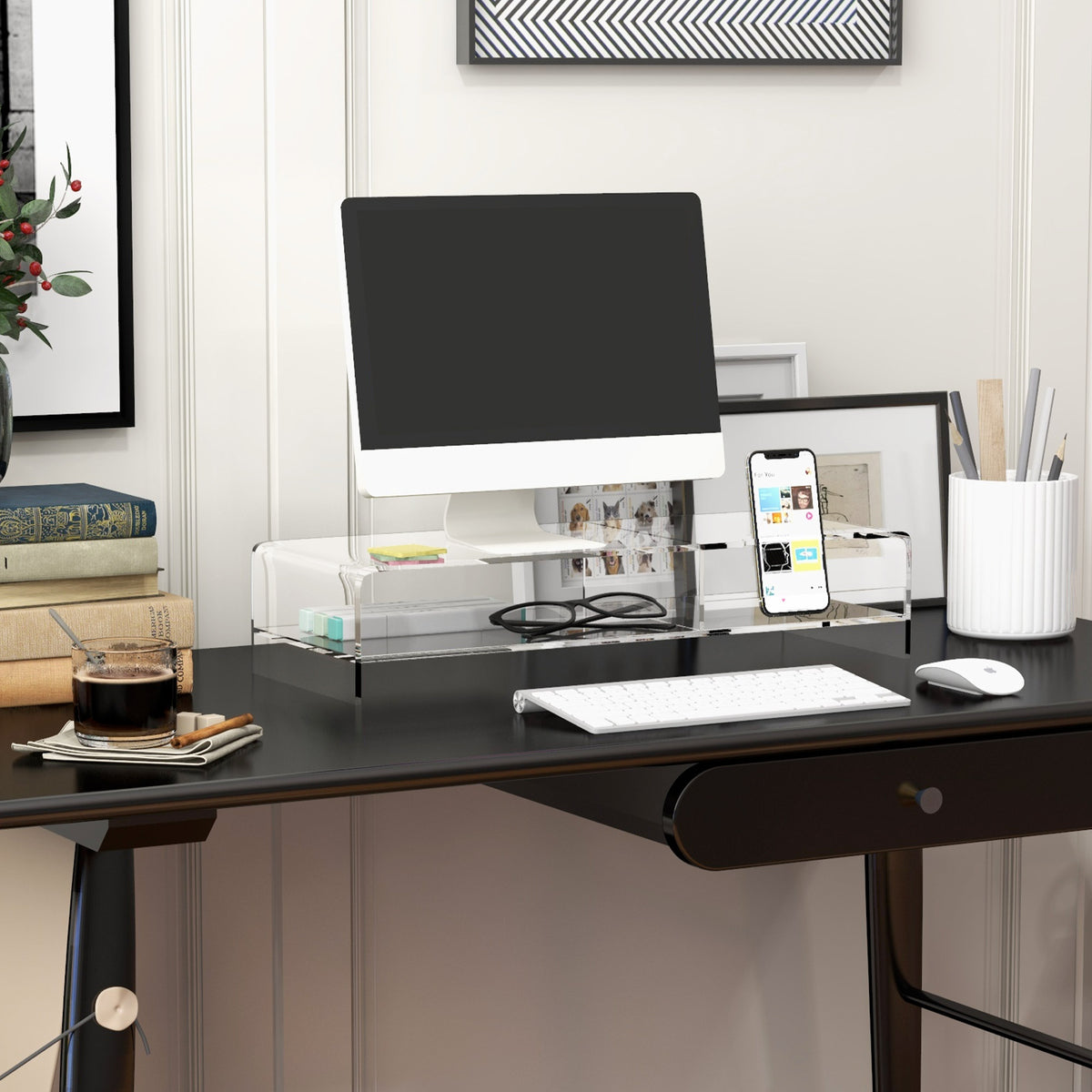 Clear Acrylic Monitor Stand with Keyboard Tray