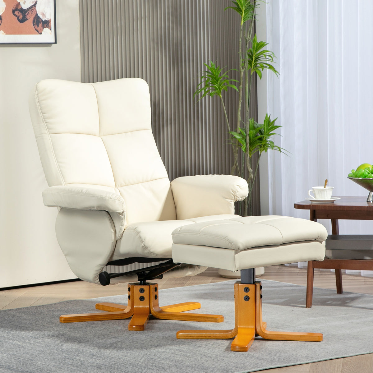 Tufted Swivel Recliner with Storage Footstool
