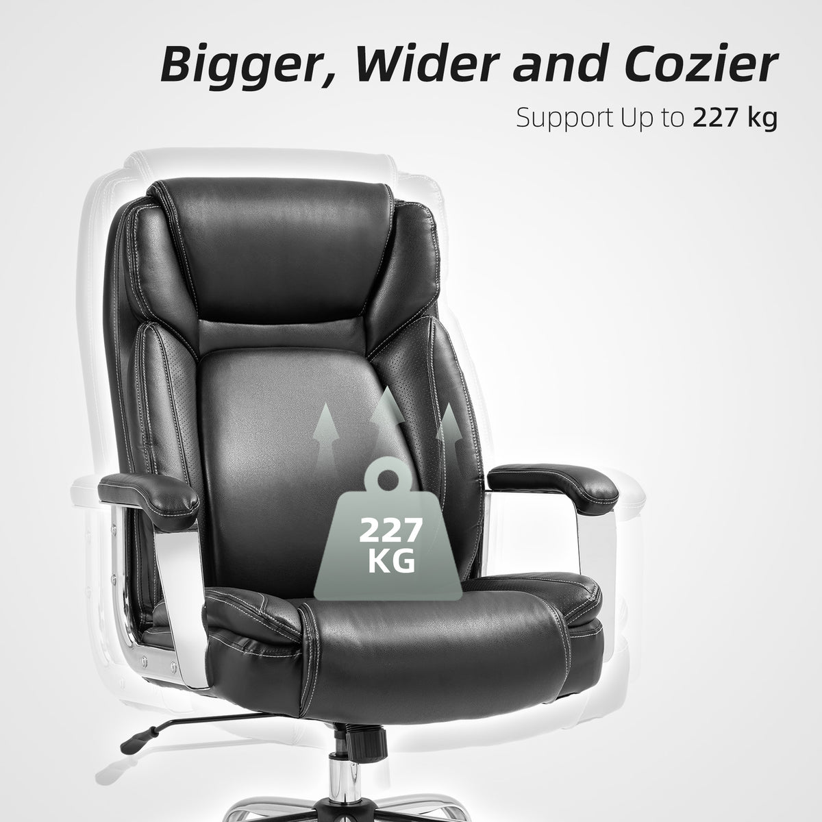 Heavy duty black faux leather office chair with headrest