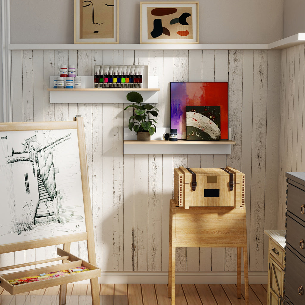 Floating wall shelves, white and wood - view 8
