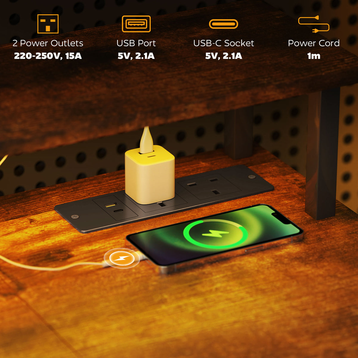 LED Computer Desk with UK Sockets