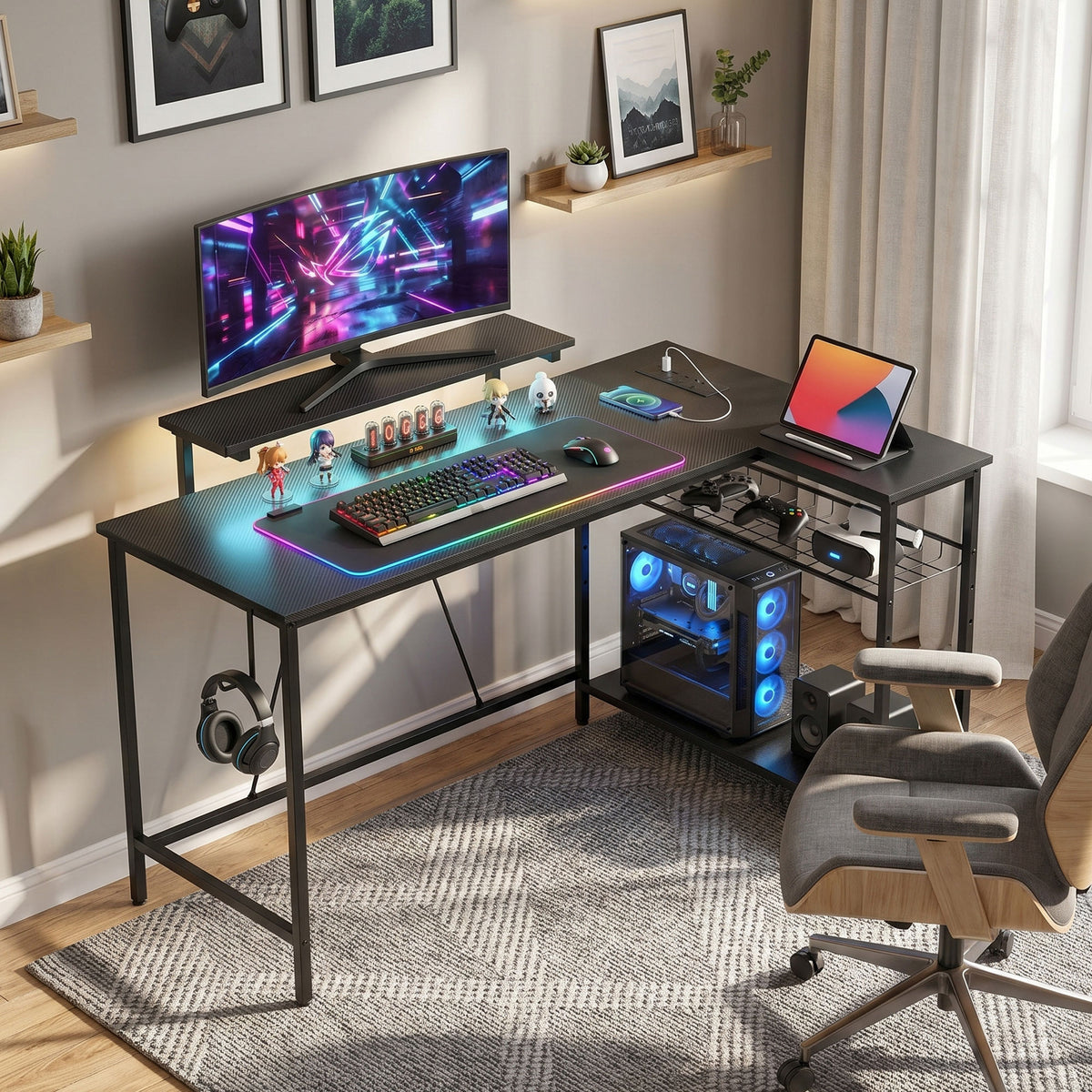 Reversible L-Shaped LED Gaming Desk