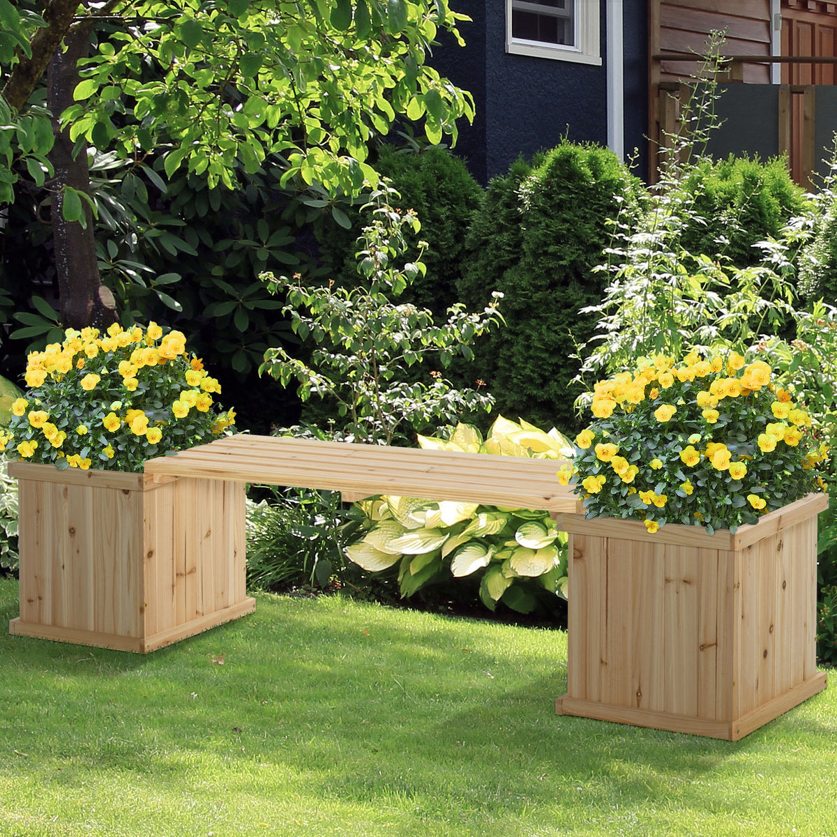 Garden Bench with 2 Planters